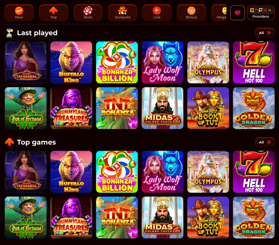 A selection of Kitsune Casino slot games
